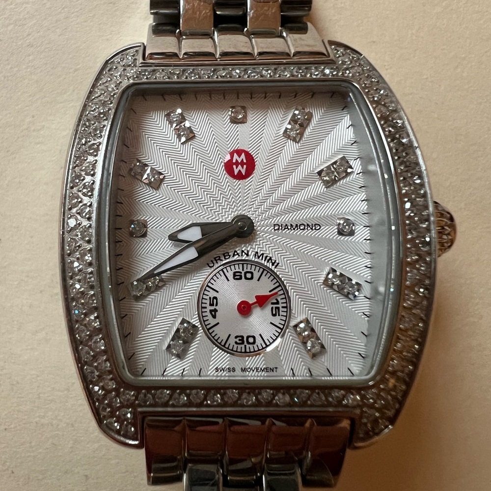 Michele Silver Diamond Bracelet Watch